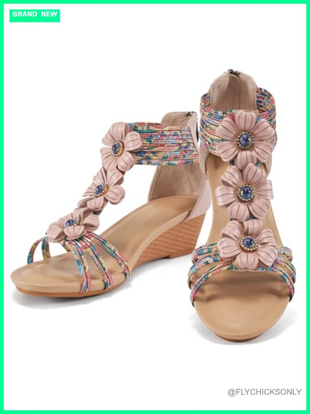 Womens Wedge Sandals Open Toe Ankle Zip Faux Leather Comfort Dressy
